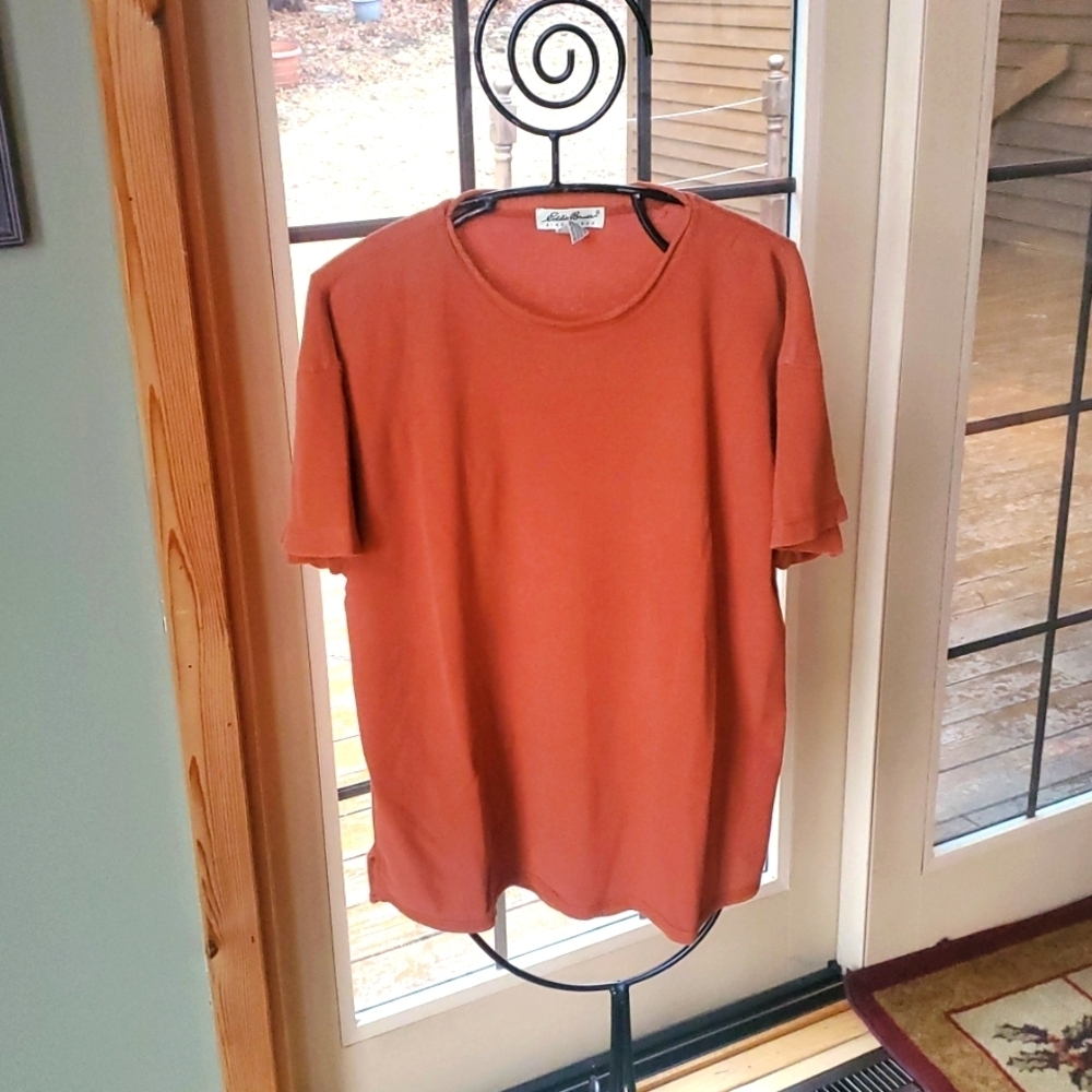 Eddie Bauer Women's‎ Rust Waffle Knit SS Sz. L Top